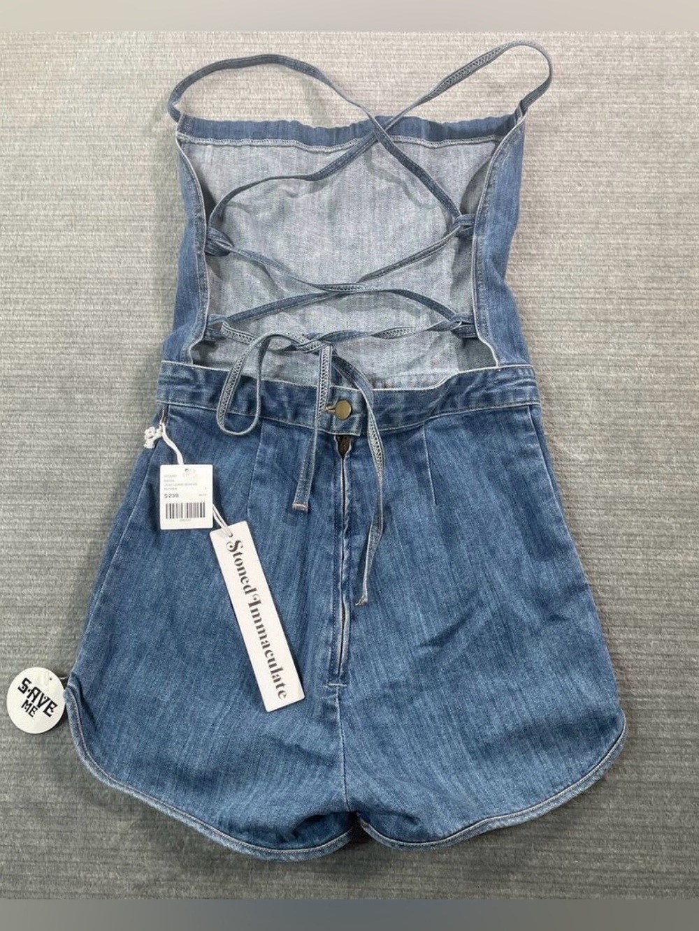 Stoned Immaculate | Genie Denim Romper Lace up | Size S (NWT) - Picture 3 of 9